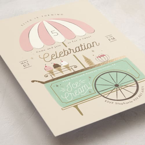 This is a cotton candy kids birthday invitations with foil pressed by Kiersten Garner called sweet celebration printing on signature in standard