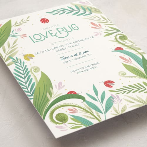 This is a ladybug kids birthday invitations with standard by Gia Graham called little love bug printing on signature in standard