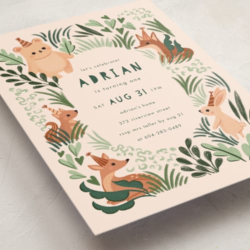 This is a wood kids birthday invitations with standard by Vivian Yiwing called into the wild printing on signature in standard