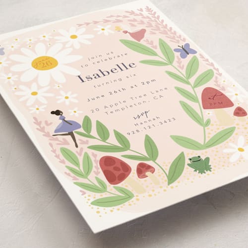 This is a rose kids birthday invitations with standard by Hudson meet Rose called fairies printing on signature in standard