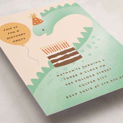 This is a avocado kids birthday invitations with standard by chocomocacino called bronto printing on signature in standard
