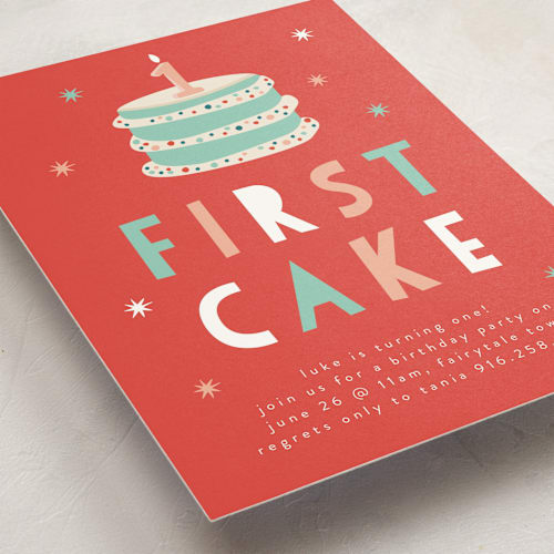 This is a citrus kids birthday invitations with standard by Christie Garcia called that first cake printing on signature in standard
