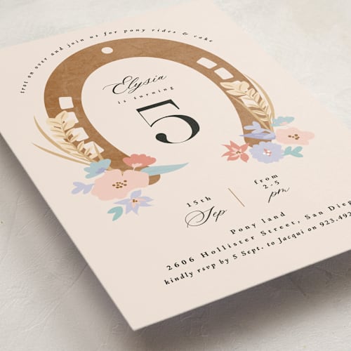 This is a rose kids birthday invitations with standard by Corinne Malesic called pretty pony printing on signature in standard