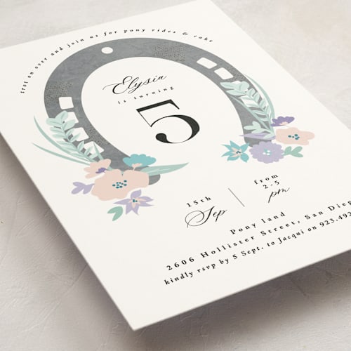 This is a dapple kids birthday invitations with standard by Corinne Malesic called pretty pony printing on signature in standard