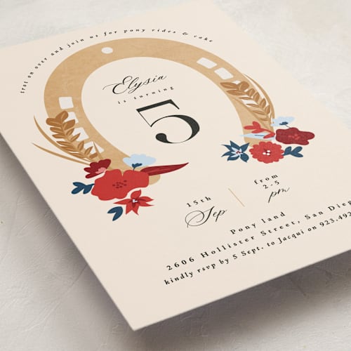 This is a apple kids birthday invitations with standard by Corinne Malesic called pretty pony printing on signature in standard