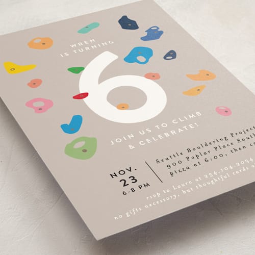This is a bouldering kids birthday invitations with standard by Alethea and Ruth called bouldering printing on signature in standard