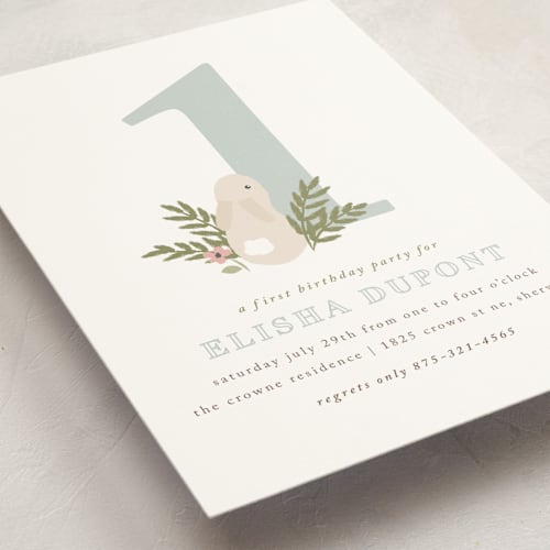 This is a frost kids birthday invitations with standard by Angela Garrick called petit lapin printing on signature in standard