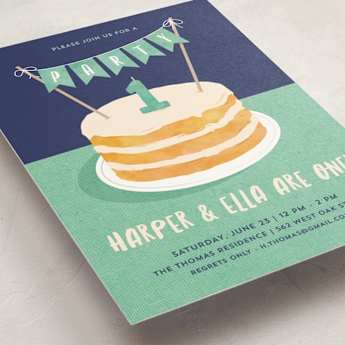 This is a pool kids birthday invitations with standard by Kerry Doyle called buttercream & bunting printing on signature in standard