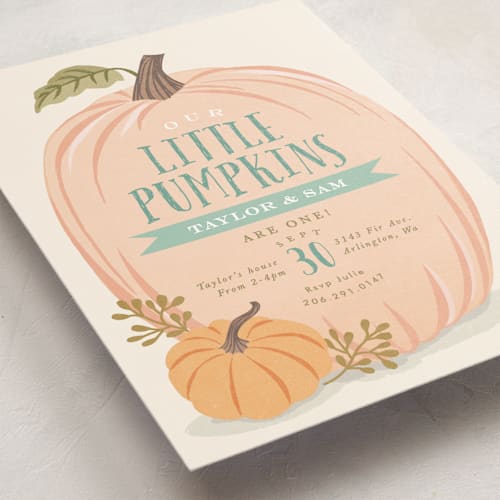 This is a leaf kids birthday invitations with standard by Karidy Walker called autumn pumpkin printing on signature in standard