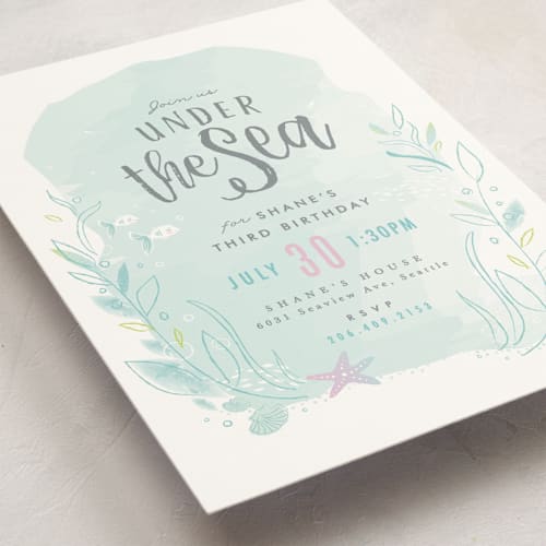 This is a pond kids birthday invitations with standard by Karidy Walker called under the sea printing on signature in standard