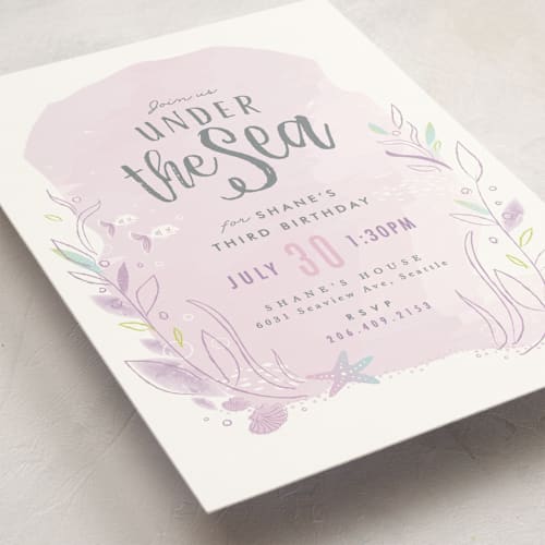 This is a indigo kids birthday invitations with standard by Karidy Walker called under the sea printing on signature in standard