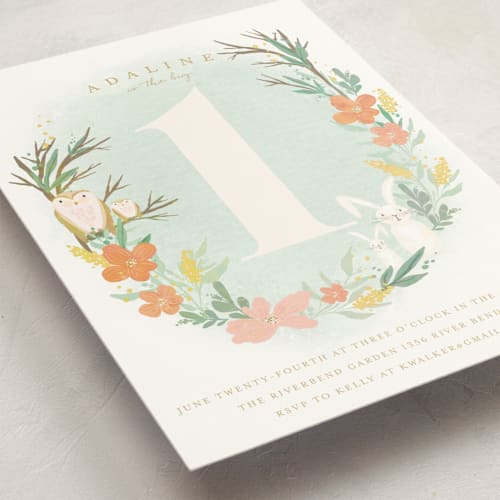 This is a snow kids birthday invitations with standard by Grace Kreinbrink called woodland one printing on signature in standard