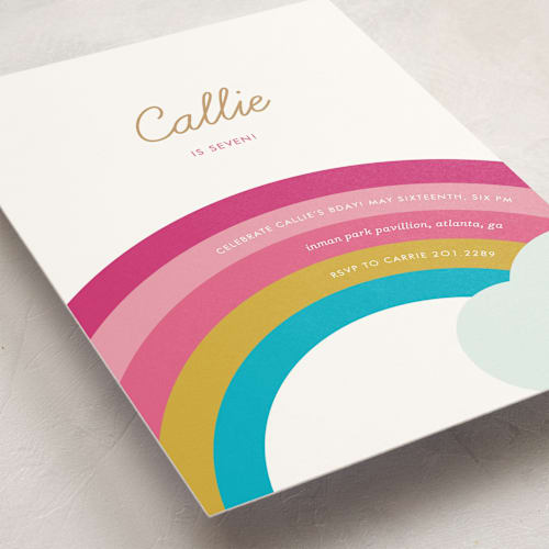 This is a may kids birthday invitations with standard by kelli hall called over the rainbow printing on signature in standard