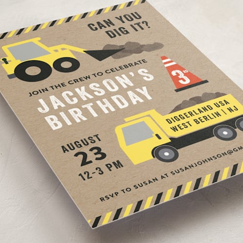 This is a kraft kids birthday invitations with standard by Annie Holmquist called party zone printing on signature in standard
