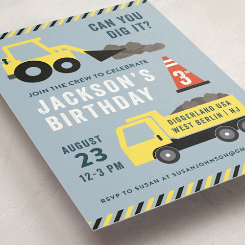 This is a sky kids birthday invitations with standard by Annie Holmquist called party zone printing on signature in standard