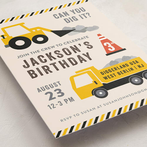 This is a sandstone kids birthday invitations with standard by Annie Holmquist called party zone printing on signature in standard