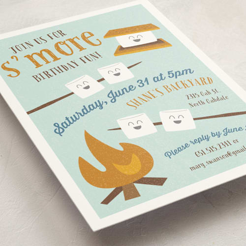 This is a sky kids birthday invitations with standard by Chelsey Scott called s'more fun printing on signature in standard