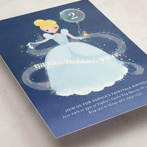 This is a midnight kids birthday invitations with standard by Itsy Belle Studio called disney's cinderella bibbity bobbity printing on signature in standard