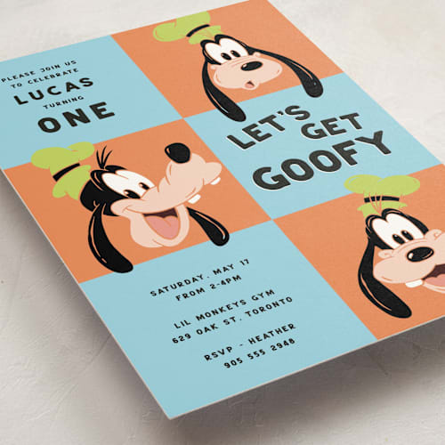 This is a gumdrop kids birthday invitations with standard by Kristen Knechtel called disney's goofy birthday printing on signature in standard