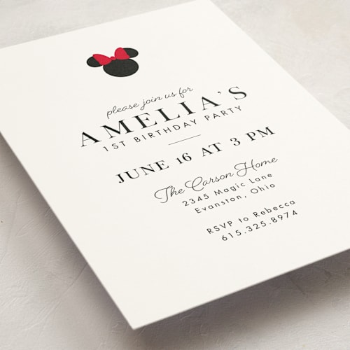 This is a strawberry kids birthday invitations with standard by Julee London called disney simply minnie birthday printing on signature in standard