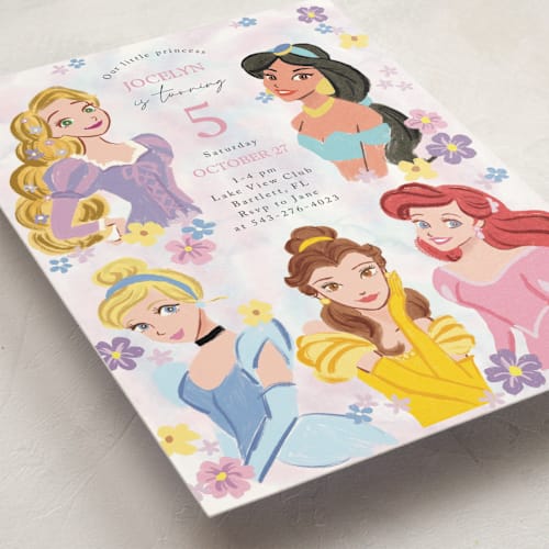 This is a cotton candy kids birthday invitations with standard by Cass Loh called disney's princess portrait printing on signature in standard