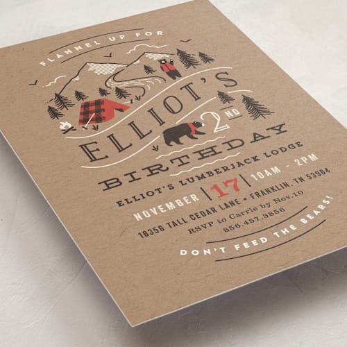 This is a kraft kids birthday invitations with standard by Jennifer Wick called lumber bears printing on signature in standard