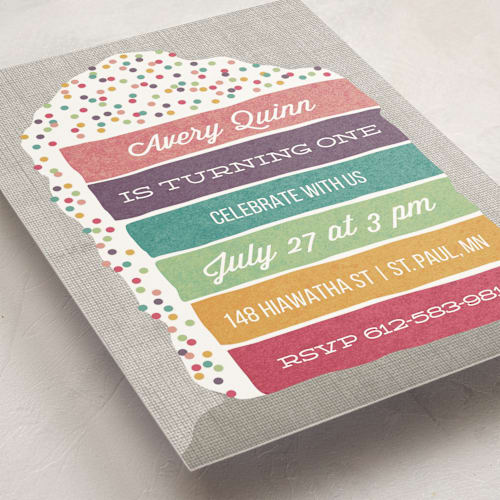 This is a rainbow kids birthday invitations with standard by Holly Whitcomb called layer cake printing on signature in standard
