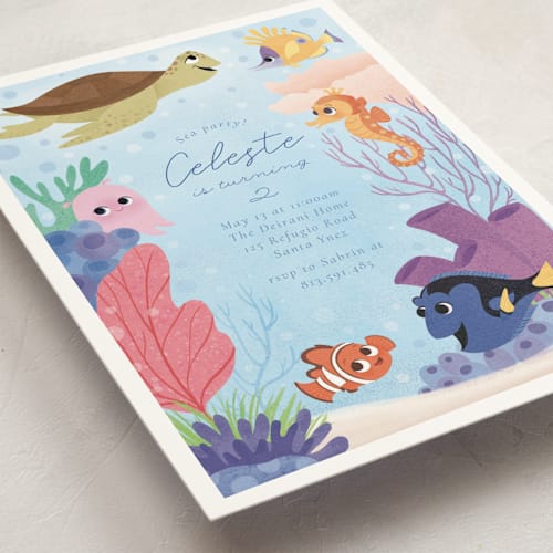 This is a sea kids birthday invitations with standard by Sabrin Deirani called disney and pixar's finding nemo friends printing on signature in standard