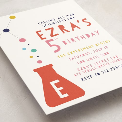 This is a papaya kids birthday invitations with standard by Pretty Girl Designs called mad scientist printing on signature in standard