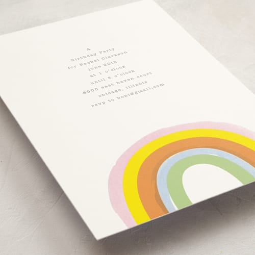 This is a apricot kids birthday invitations with standard by Baumbirdy called little rainbow printing on signature in standard