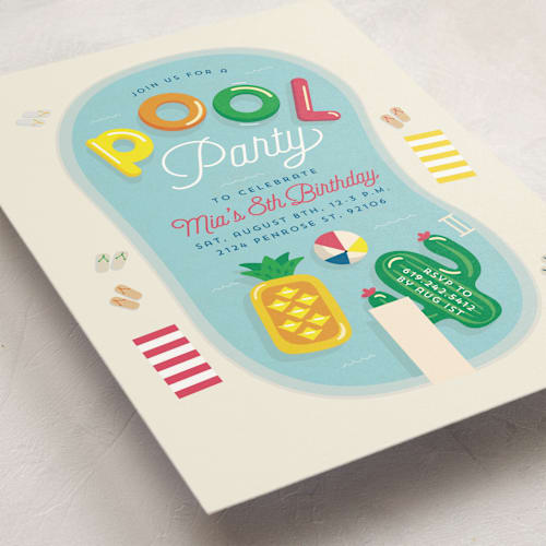 This is a pineapple kids birthday invitations with standard by Erica Krystek called pool party printing on signature in standard