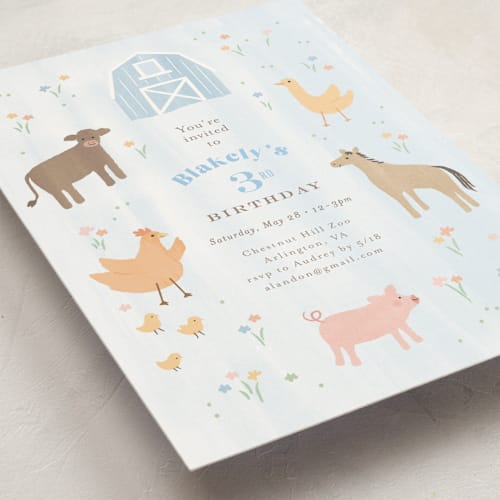 This is a sky kids birthday invitations with standard by Jennifer Wick called storybook farm printing on signature in standard