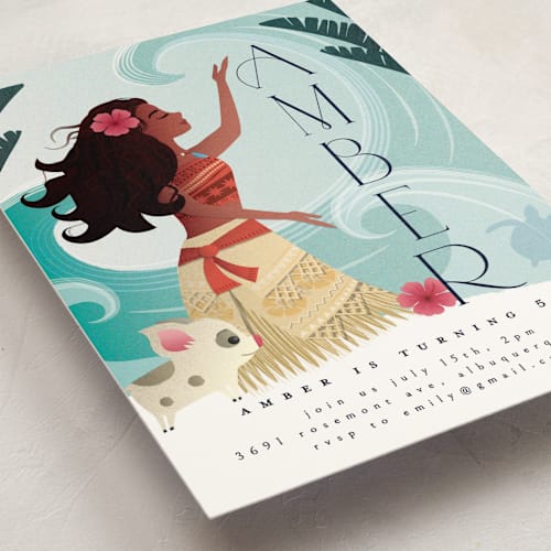 This is a ocean kids birthday invitations with standard by Ana de Sousa called disney's moana of motunui printing on signature in standard