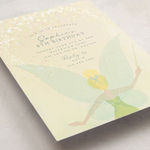 This is a pixie kids birthday invitations with standard by Heather Cairl called disney's tinkerbell fairy dust printing on signature in standard