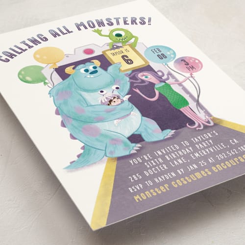 This is a roar kids birthday invitations with standard by curiouszhi called disney and pixar's monster's inc party door printing on signature in standard