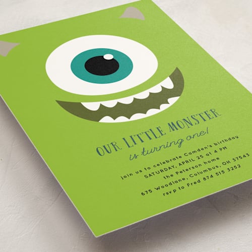 This is a seaweed kids birthday invitations with standard by Orasie called disney and pixar's monster mike printing on signature in standard