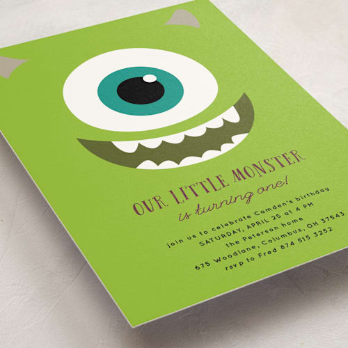 This is a blackberry kids birthday invitations with standard by Orasie called disney and pixar's monster mike printing on signature in standard