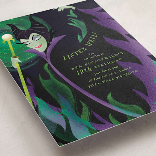 This is a forbidden mountain kids birthday invitations with standard by Jackie Crawford called magnificent maleficent printing on signature in standard