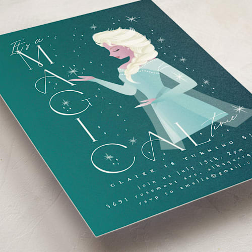 This is a ice kids birthday invitations with standard by Ana de Sousa called disney's elsa it's a magical time printing on signature in standard