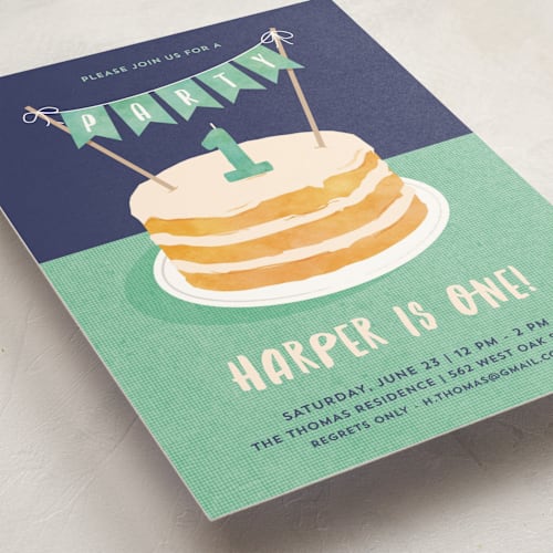 This is a pool kids birthday invitations with standard by Kerry Doyle called buttercream & bunting printing on signature in standard