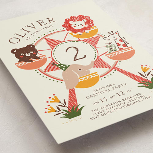 This is a apple kids birthday invitations with standard by Vivian Yiwing called little carnival printing on signature in standard