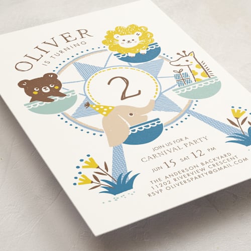 This is a sky kids birthday invitations with standard by Vivian Yiwing called little carnival printing on signature in standard