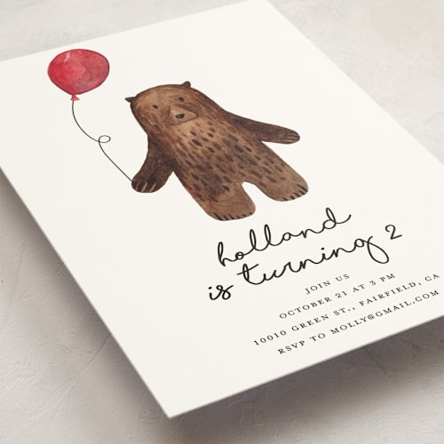 This is a red candy kids birthday invitations with standard by Remioni called bear printing on signature in standard