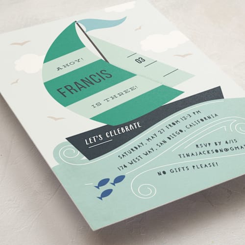 This is a deep sea kids birthday invitations with standard by Creo Study called sail away printing on signature in standard