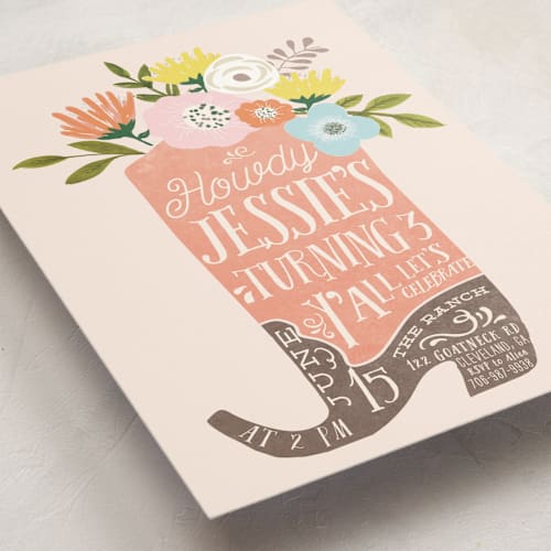 This is a georgia peach kids birthday invitations with standard by Hannah Williams called howdy printing on signature in standard