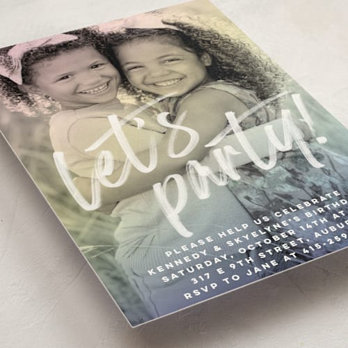 This is a sherbet kids birthday invitations with standard by Jessie Steury called rainbow photo printing on signature in standard