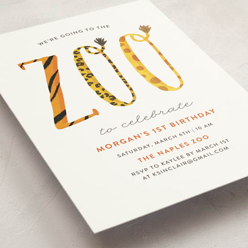 This is a tiger kids birthday invitations with standard by Kelly Nasuta called zoo printing on signature in standard