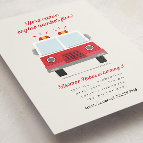 This is a cherry kids birthday invitations with standard by Anna Elder called engine number five printing on signature in standard