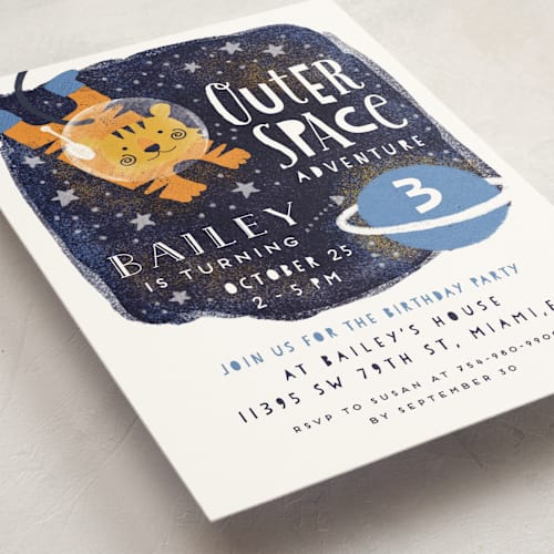 This is a northstar kids birthday invitations with standard by iamtanya called outer space printing on signature in standard