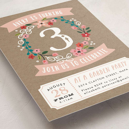 This is a petal kids birthday invitations with standard by Alethea and Ruth called garden wreath printing on signature in standard